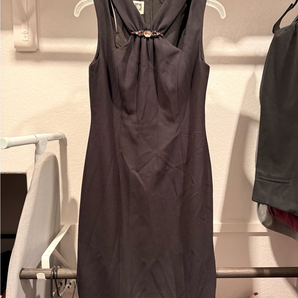 Anne Klein Black Backless Sheath Dress with Jewel Accent